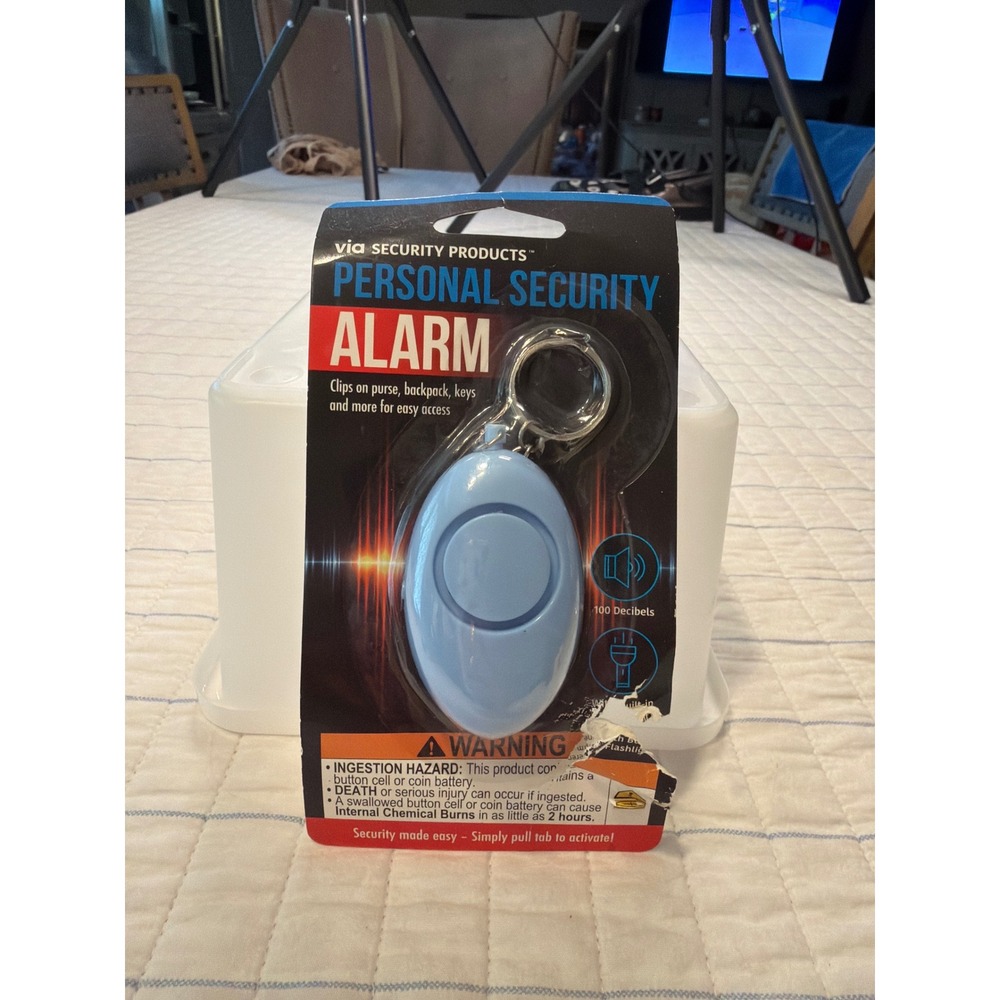 Via Security Products Personal Security Alarm 100dB Blue Keychain LED Flashlight